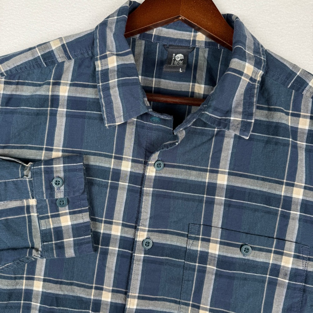 Mountain Hardwear Shirt Mens‎ L Blue Plaid Long Sleeve Button Up Outdoor Hiking
